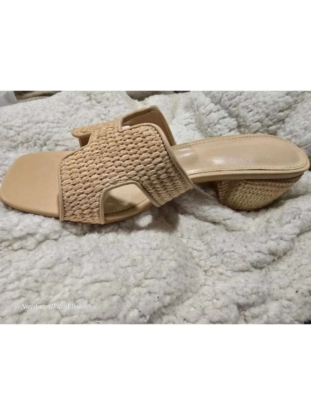 Women's Cream PU Leather Slip On Square Open Toe Mule Sandal Summer Shoes